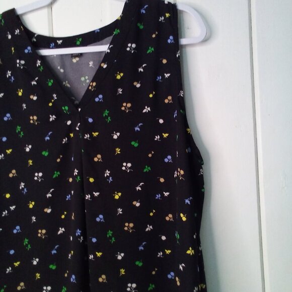 Ann Taylor Blouse Women XL Sleeveless V-Neck Floral Black Colorful - Picture 7 of 16